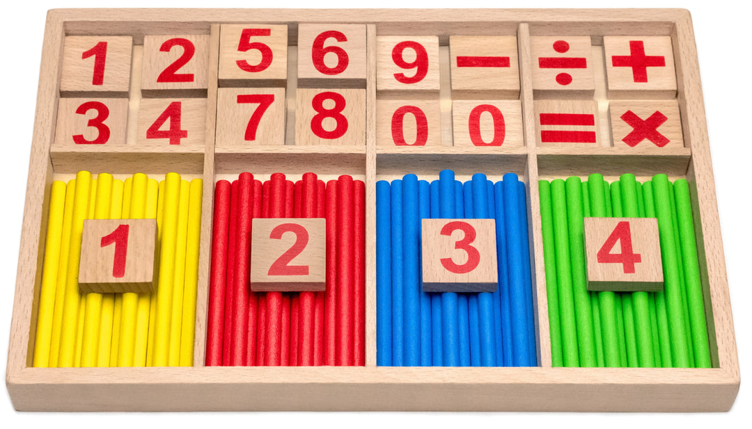 Giocattoli matematici Natureich Montessori, scatola di metallo in legno per riporre numeri, apprendimento, righelli, colorati da 3 anni per lo sviluppo precoce delle capacità motorie