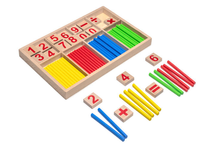 Natureich Montessori maths toy wooden metal box for storing numbers learning rulers colorful from 3 years for early motor skills development