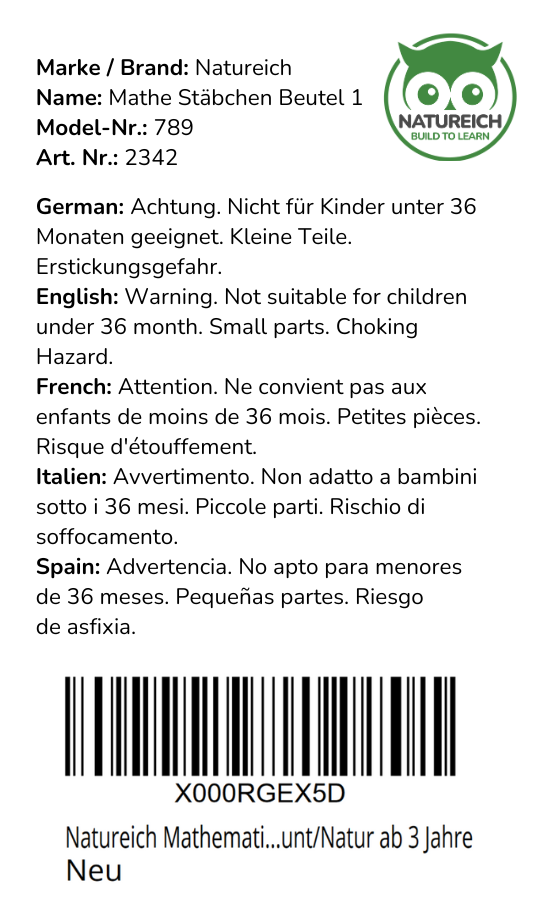 Giocattoli matematici Natureich Montessori, scatola di metallo in legno per riporre numeri, apprendimento, righelli, colorati da 3 anni per lo sviluppo precoce delle capacità motorie