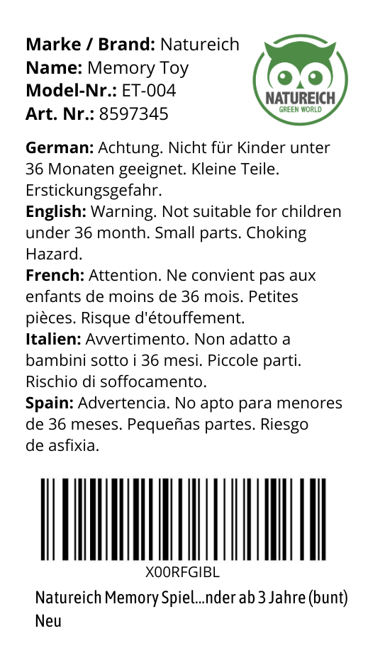 Natureich jeu de mémoire en bois avec figurines / jouets Montessori pour le développement de la mémoire apprentissage des couleurs figurines en bois nature enfants à partir de 3 ans