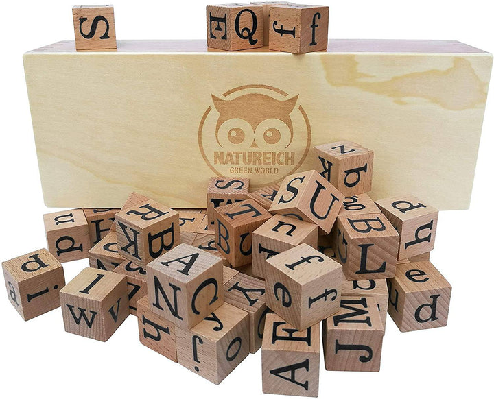 Natureich – Alphabet Blocks - Holzbausteine zum Lesen Lernen für Kinder ab 3 Jahren - Natureich