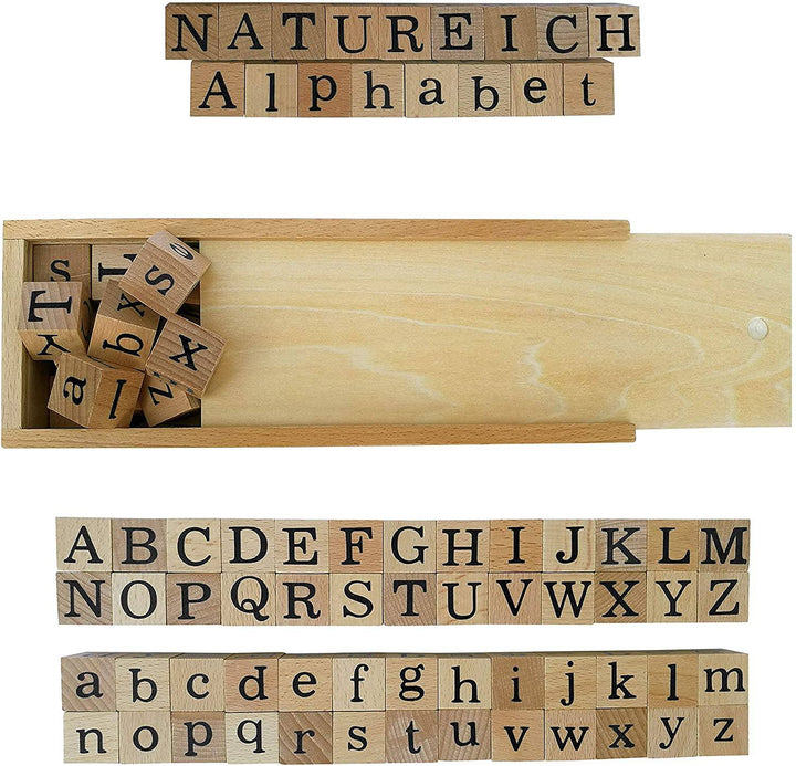 Natureich – Alphabet Blocks - Holzbausteine zum Lesen Lernen für Kinder ab 3 Jahren - Natureich