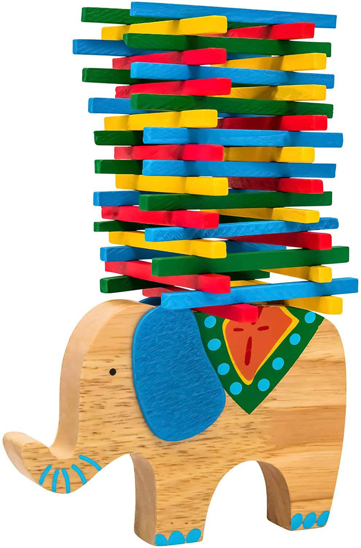 Natureich Elefant Montessori Stapel Spielzeug aus Holz zum Geschicklichkeit Lernen mit Stäbchen Bunt inkl. Stoffbeutel - Natureich