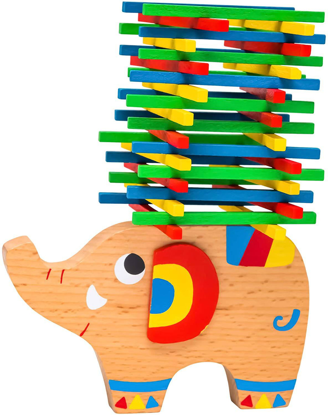 Natureich Elefant Montessori Stapel Spielzeug aus Holz zum Geschicklichkeit Lernen mit Stäbchen Bunt inkl. Stoffbeutel - Natureich