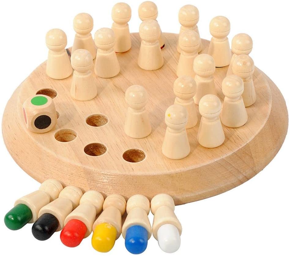 Natureich Memory Holz Spiel mit Spielfiguren / Montessori Spielzeug zur Entwicklung der Erinnerung Lernen Farben Holzfiguren Natur Kinder ab 3 Jahre - Natureich