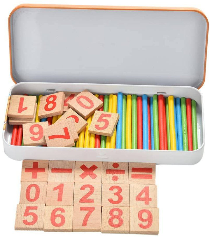 Natureich Montessori Mathe Spielzeug Holz Metallbox zum Aufbewahren Zahlen Lernen Rechenstäbchen Bunt ab 3 Jahre für frühe Motorik Entwicklung - Natureich