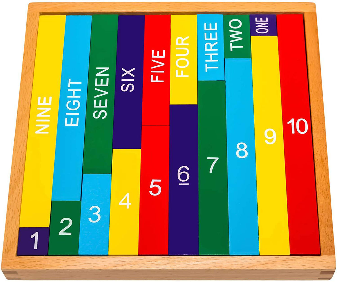 Natureich Zehnertafel Montessori Mathematik Spielzeug aus Holz zum Zahlen 1-10 Lernen mit Zahlenbalken Schrift & Ziffern Bunt / Natur ab 3 Jahre - Natureich
